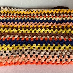 Handmade Knit Zig Zag Chevron Crochet Blanket Throw Multicolor Afghan 67Lx34W
